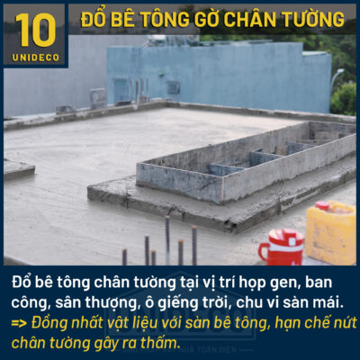 Đổ bê tông gờ chân tường theo tiêu chuẩn Unideco, ngăn thấm dột