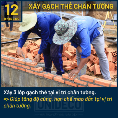 Xây 3 hàng gạch thẻ chân tường theo tiêu chuẩn Unideco, chống ẩm mốc