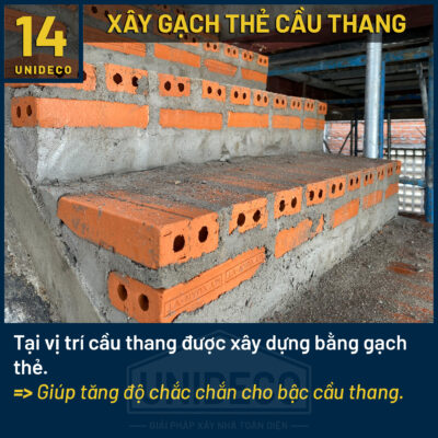 Thi công cầu thang bằng gạch thẻ tại Unideco, đảm bảo an toàn