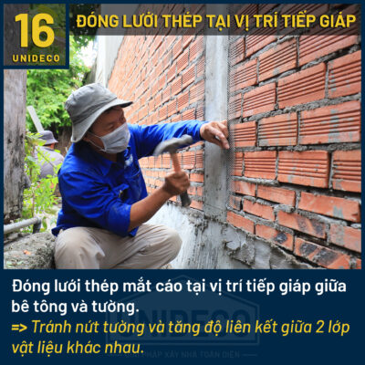 Đóng lưới chống nứt cột và tường theo tiêu chuẩn Unideco, chống rạn nứt