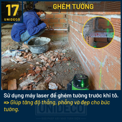 Quy trình ghém tường tỉ mỉ của Unideco, đảm bảo bề mặt phẳng