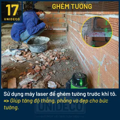 Quy trình ghém tường tỉ mỉ của Unideco, đảm bảo bề mặt phẳng
