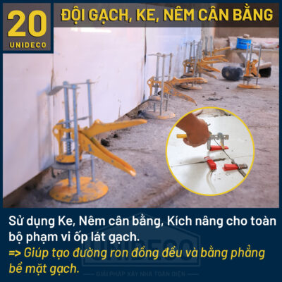 Sử dụng nêm gạch khi ốp lát tại Unideco, đảm bảo mạch gạch đều