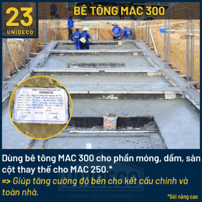 Sử dụng bê tông mác 300 cho kết cấu chính tại Unideco, tăng cường độ chịu lực