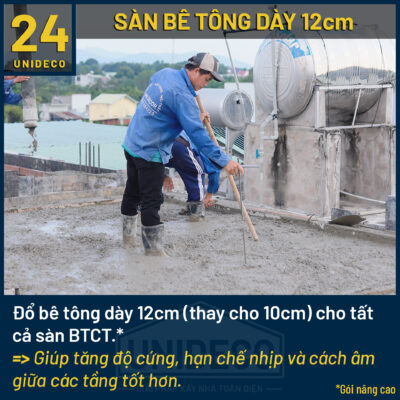 Thi công sàn bê tông dày 12cm của Unideco, tăng khả năng cách âm