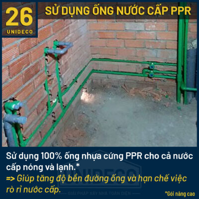 Thi công hệ thống cấp nước nóng lạnh bằng ống PPR của Unideco