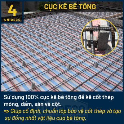 Sử dụng cục kê bê tông chuẩn xác tại Unideco, bảo vệ cốt thép
