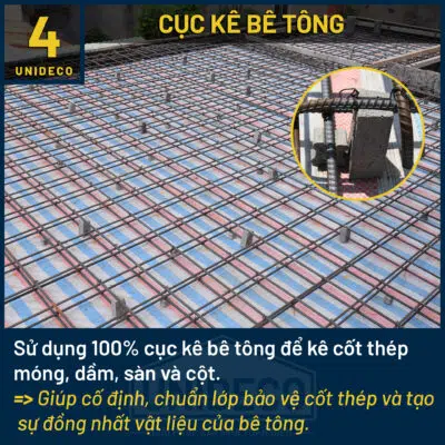 Sử dụng cục kê bê tông chuẩn xác tại Unideco, bảo vệ cốt thép