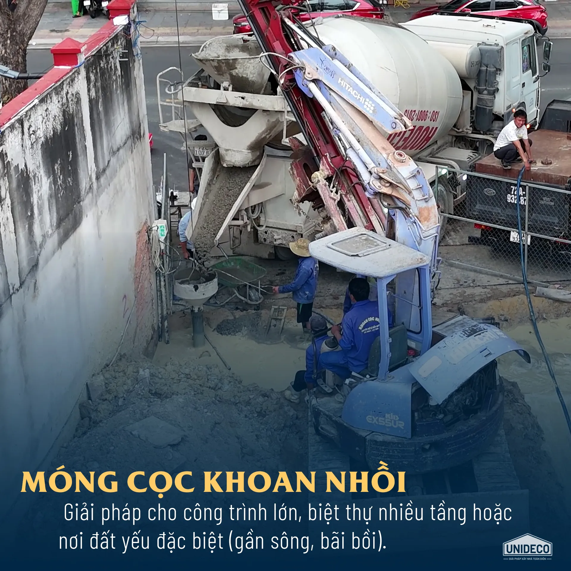 Cọc khoan nhồi thường được áp dụng cho các công trình biệt thự quy mô lớn hoặc khu đất nằm gần kênh rạch, bãi bồi tại Phú Mỹ.